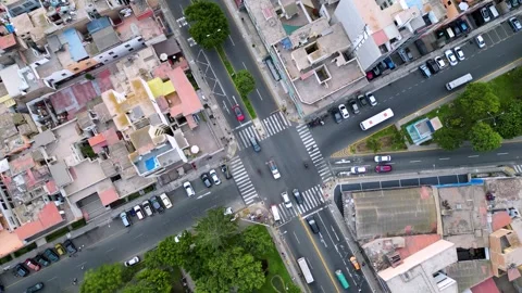 Avenue Intersection in Lince with light traffic, captured by drone. Stock Footage 302853274