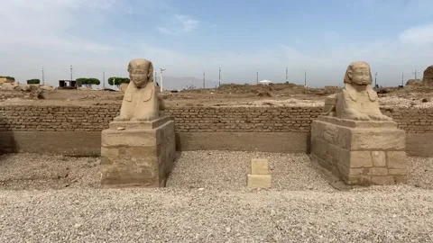Avenue of Sphinxes. Long avenue which connects Karnak Temple with Luxor Temple Stock Footage 246979580