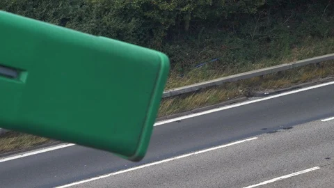 Average speed traffic camera over UK Motorway Stock Footage 118597428