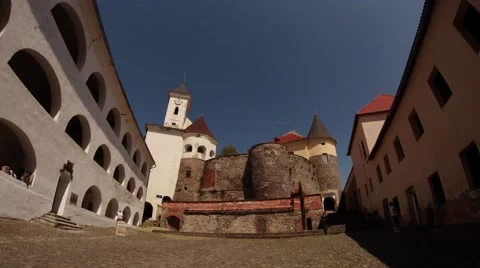 Average yard of Mukachevo castle Palanok on a summer day Stock Footage 42796872