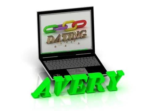 AVERY- Name and Family bright letters near Notebook and  inscription Dating o Stock Illustration