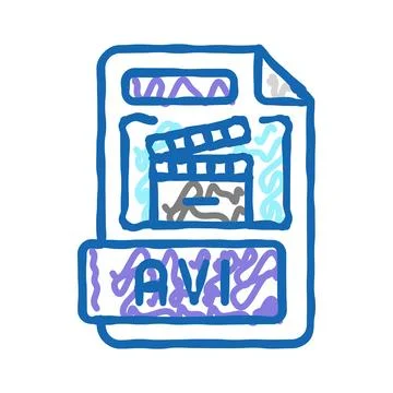 Avi file format document icon doodle illustration Stock Illustration