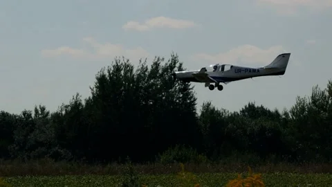 Aviafest with hot weather. Propeller-driven piston aircraft plane is landing Stock Footage 169857777