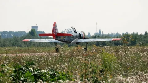 Aviafest. Oldschool propeller-driven piston Soviet Russian aircraft plane  Stock Footage 169856580