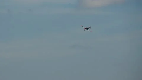 Aviafest. Oldschool propeller-driven piston sports aircraft plane flies Video stock 169856718