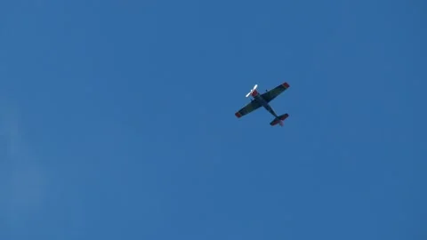 Aviafest. Oldschool propeller-driven piston sports aircraft plane aerobatics  Stock Footage 169856826