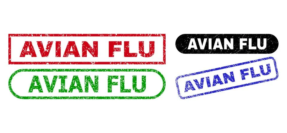 AVIAN FLU Rectangle Stamps with Corroded Texture Stock Illustration