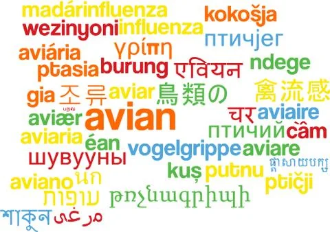 Avian multilanguage wordcloud background concept Stock Illustration