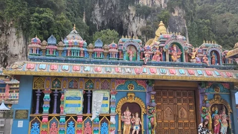 Avian Symphony: Birds Soaring Through the Enchanting Batu Caves Stock-Footage 248962608