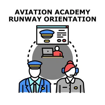 Aviation academy students learning runway orientation training Stock Illustration
