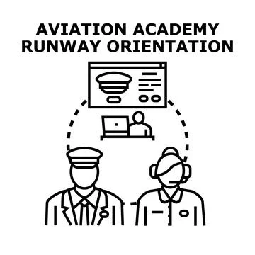 Aviation academy students learning runway orientation training Stock Illustration