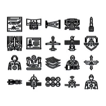 Aviation aerospace engineering icons set Stock Illustration