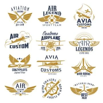 Aviation airplane legend team vector retro icons Stock Illustration