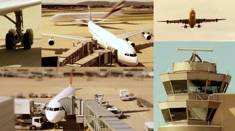 Aviation background - split screen - airport airplane - jet boing business Stock Footage 41248579