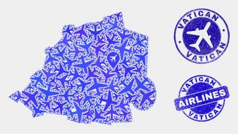 Aviation Collage Vector Vatican Map and Grunge Stamps Stock Illustration