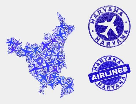 Aviation Composition Vector Haryana State Map and Grunge Seals Illustrazione stock