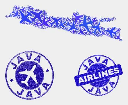 Aviation Composition Vector Java Island Map and Grunge Stamps Stockillustratie