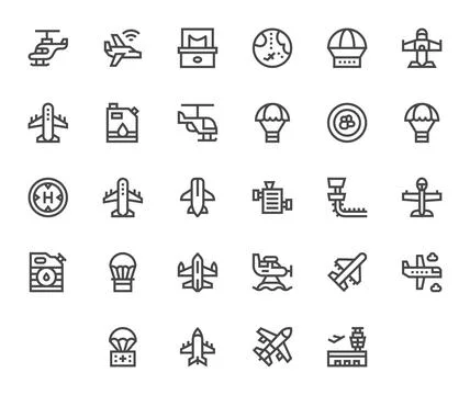 Aviation Digital Vector Pack containing 28 Grid Fitted Bold Line 128x128 Icon Stock Illustration