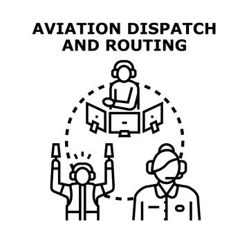 Aviation dispatch routing and flight control operations concept Stock Illustration