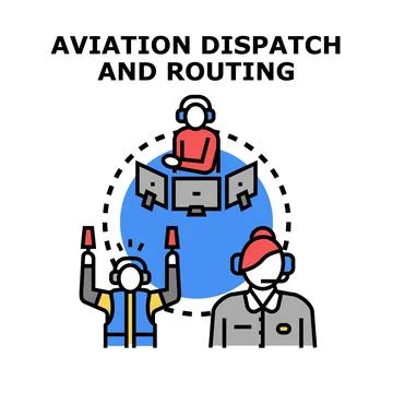 Aviation dispatch routing and flight control operations concept Stock Illustration