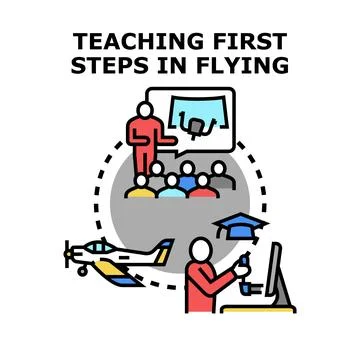Aviation education teaching pilots flight simulation training process Stock Illustration