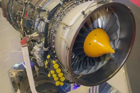 Aviation engine on the stand close up. Industry Foto stock