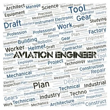 Aviation Engineer typography word cloud create with the text only Stock Illustration