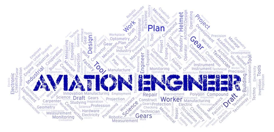 Aviation Engineer typography word cloud create with the text only Stock Illustration