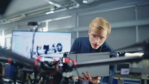 Aviation Engineer Write Programme For Drone Stock Footage 189864086