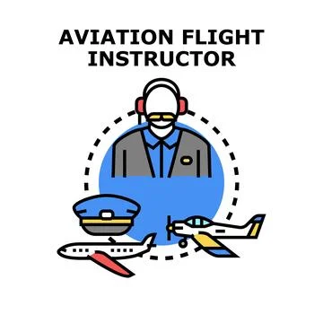 Aviation flight instructor training pilots for flying airplanes Stock Illustration