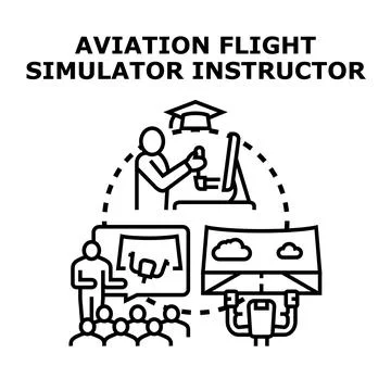 Aviation flight simulator instructor conducting pilot training lesson Stock Illustration