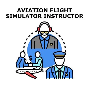 Aviation flight simulator instructor training airline pilot staff Stock Illustration