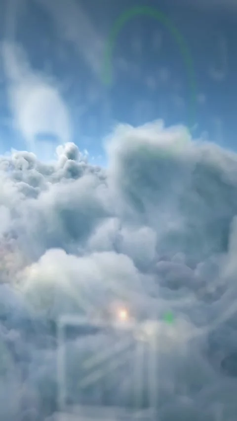 Aviation HUD system starting and mapping cumulus cloud bank, viewpoint rising Stock Footage 330260603