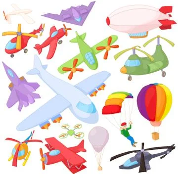Aviation Icon Set, cartoon style Illustration