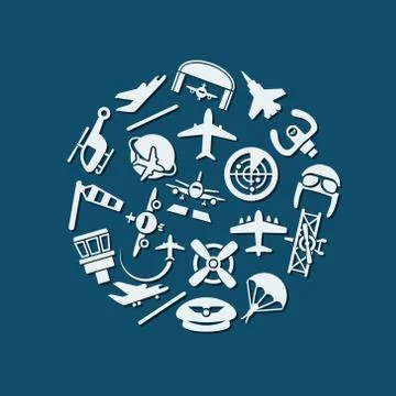 Aviation icons in circle Stock Illustration