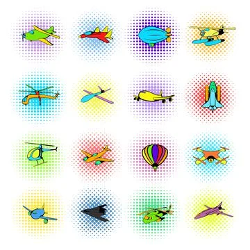 Aviation Icons Set, comics style Stock-Illustration