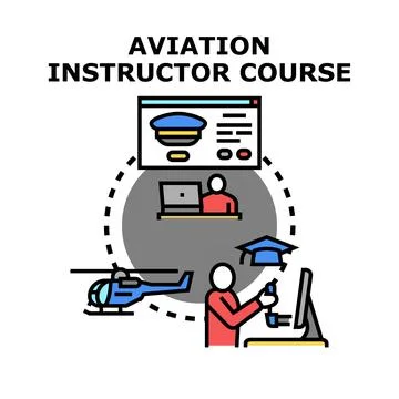 Aviation instructor course learning and flight training simulation Stock Illustration