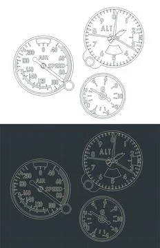 Aviation instruments blueprints Stock Illustration