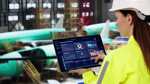Aviation Mechanic Using Tablet Stock Footage 330254402