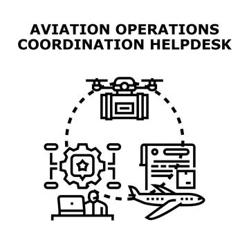 Aviation operations coordination helpdesk managing logistics and support Stock Illustration