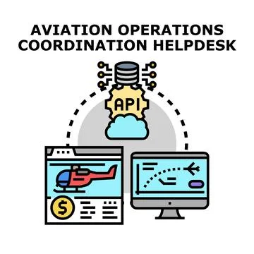 Aviation operations coordination helpdesk using api integration Stock Illustration