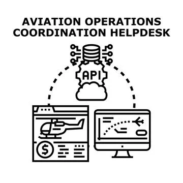 Aviation operations coordination helpdesk using api integration Stock Illustration