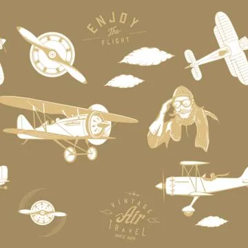 Aviation pattern brown seamless monogram retro vintage Illustrazione stock