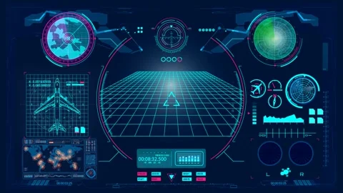 Aviation Radar HUD Loop Animation for Flight Navigation and Air Traffic Control Stock Footage 332968214