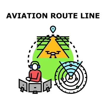 Aviation route line concept with drone navigation and control Stock Illustration