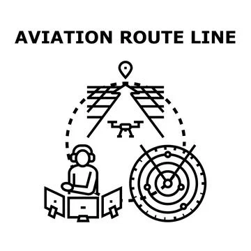 Aviation route line concept with drone navigation and control Stock Illustration