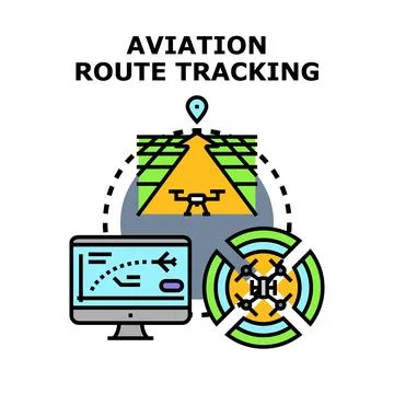 Aviation route tracking system concept monitoring drone flight path Stock Illustration