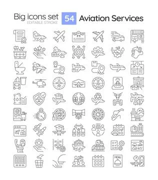 Aviation services linear icons set Stock Illustration