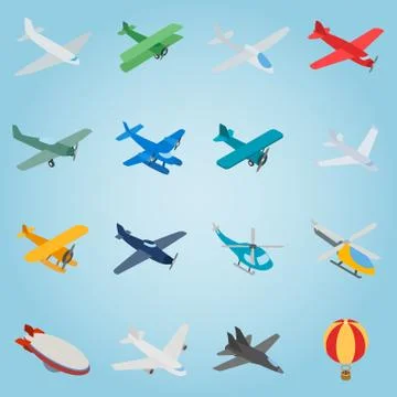 Aviation set icons, isometric 3d style Stock Illustration