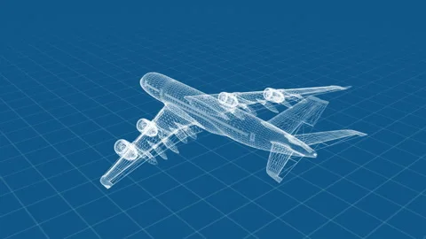 Aviation Technology Blueprint of Airplane Design in Digital Engineering Ill.. Stock Footage 344660314